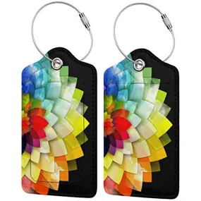 2 Pc. Luggage Tags Colorful Flower Leather Name ID Labels
