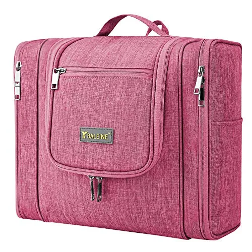 BALEINE Toiletry Bag for Women and Men, Water-Resistance Cosmetic Bags Makeup Organizer for Toiletries with Hanging Hook (Extra Large, Pink)
