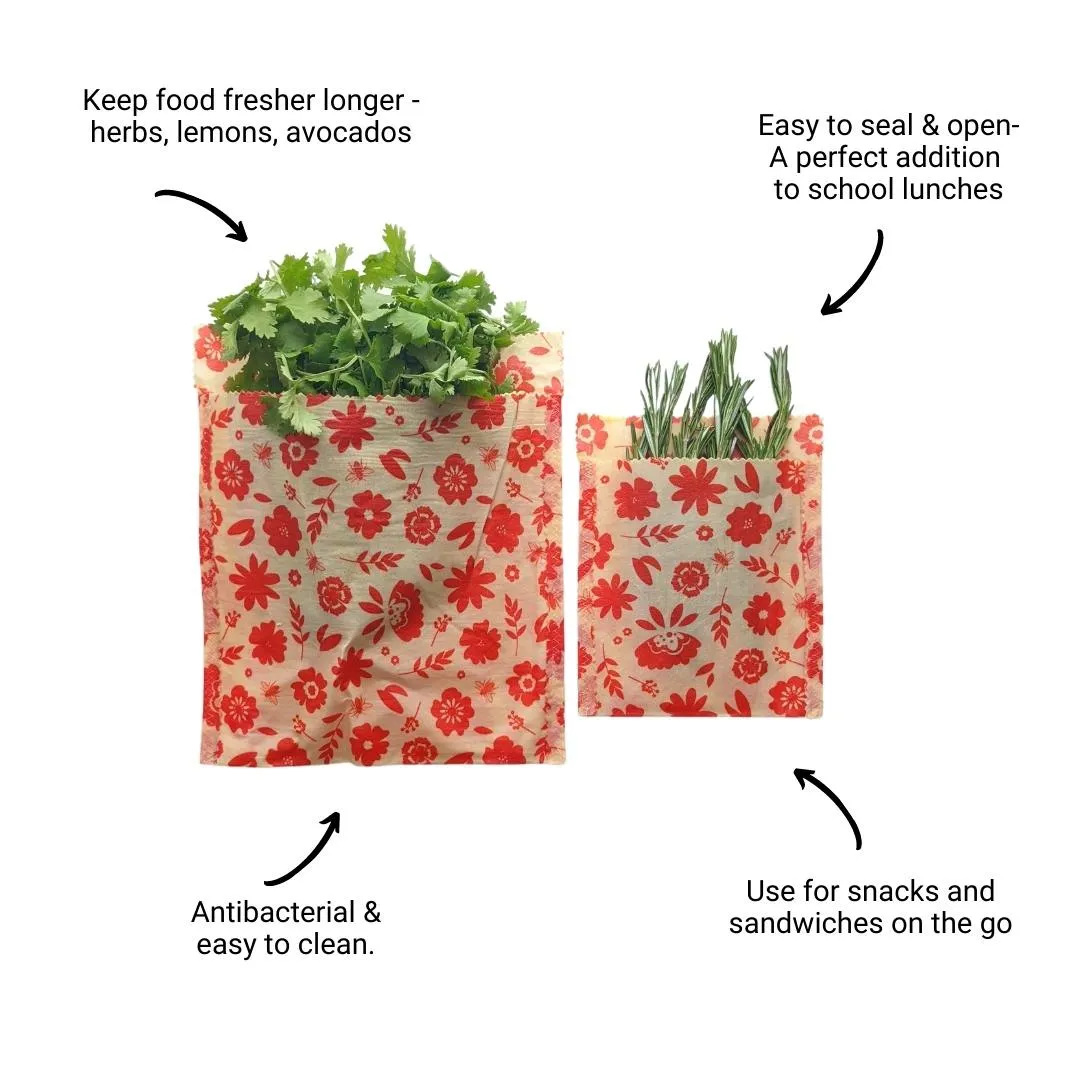 Beeswax Food Storage Bag Set (Classic Kitchen Print)