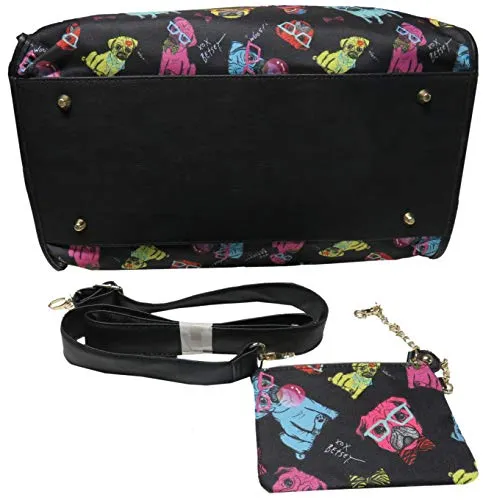 Betsey Johnson Large Nylon Weekender Duffel Bag, Black/Multi