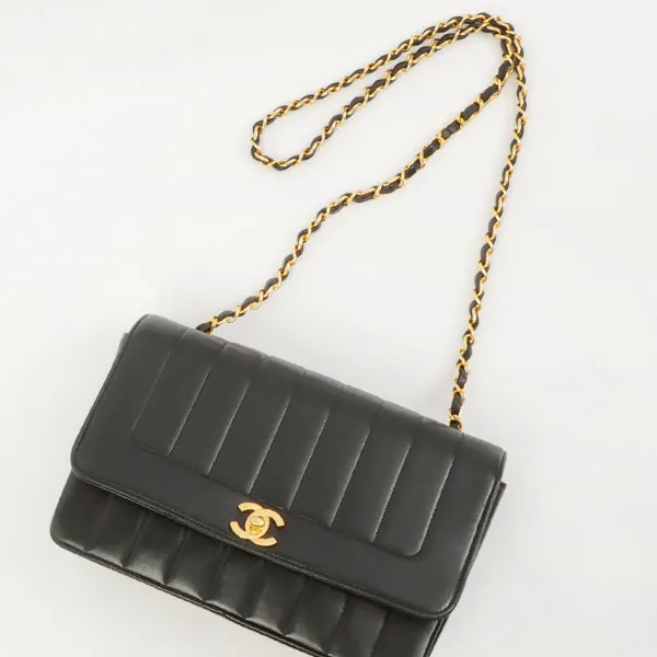 Chanel Around 1998 Made Mademoiselle Stitch Turn-Lock Chain Bag Black