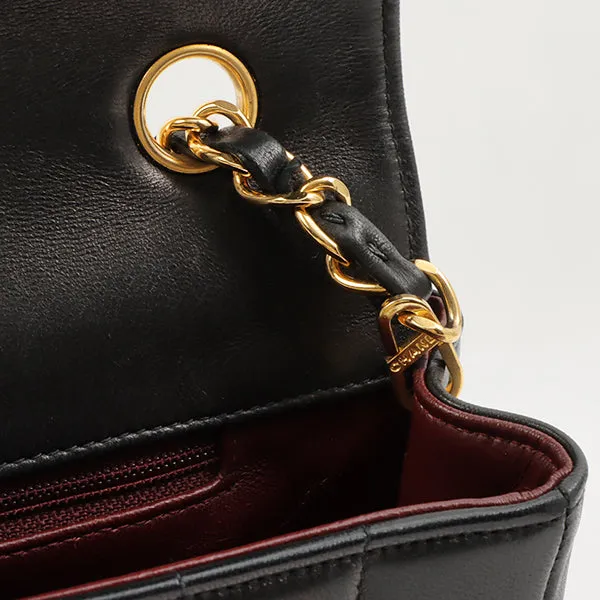 Chanel Around 1998 Made Mademoiselle Stitch Turn-Lock Chain Bag Black