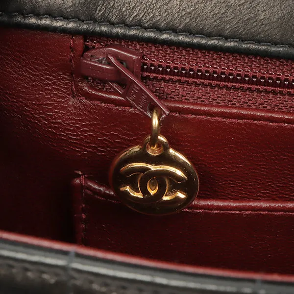 Chanel Around 1998 Made Mademoiselle Stitch Turn-Lock Chain Bag Black