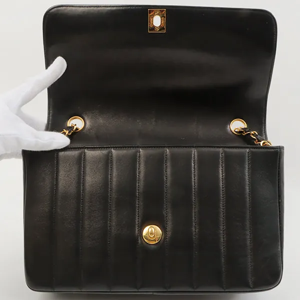 Chanel Around 1998 Made Mademoiselle Stitch Turn-Lock Chain Bag Black