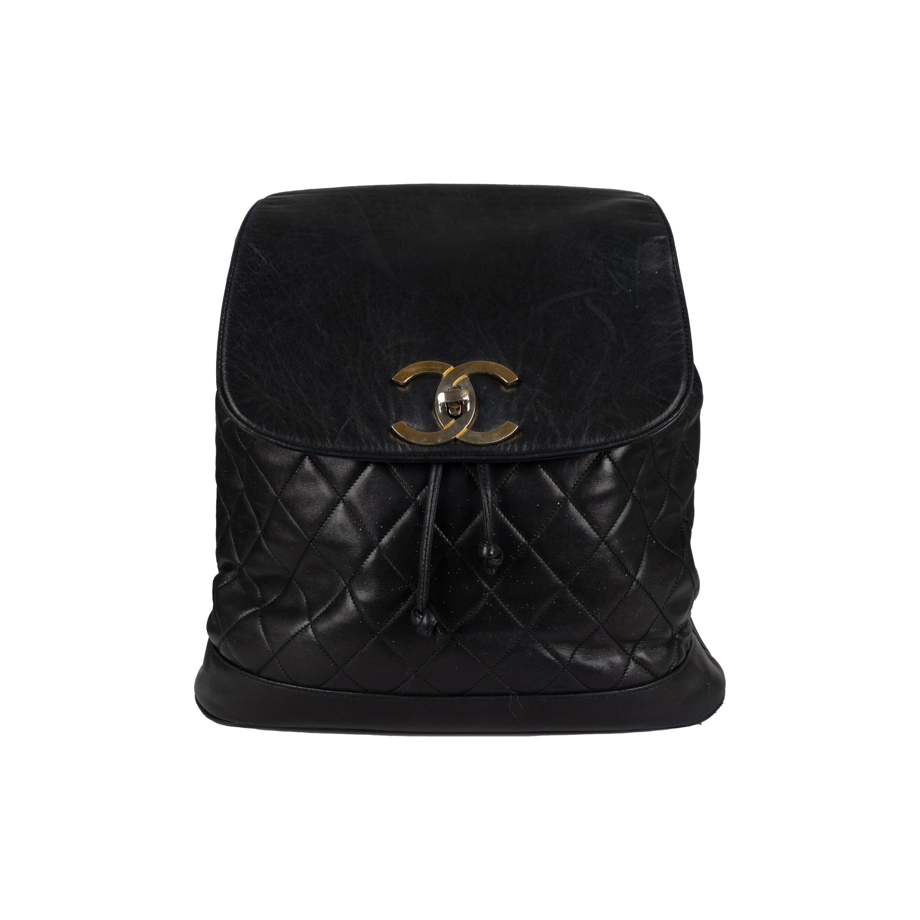 Chanel Vintage Quilted Lambskin Drawstring Backpack - '90s