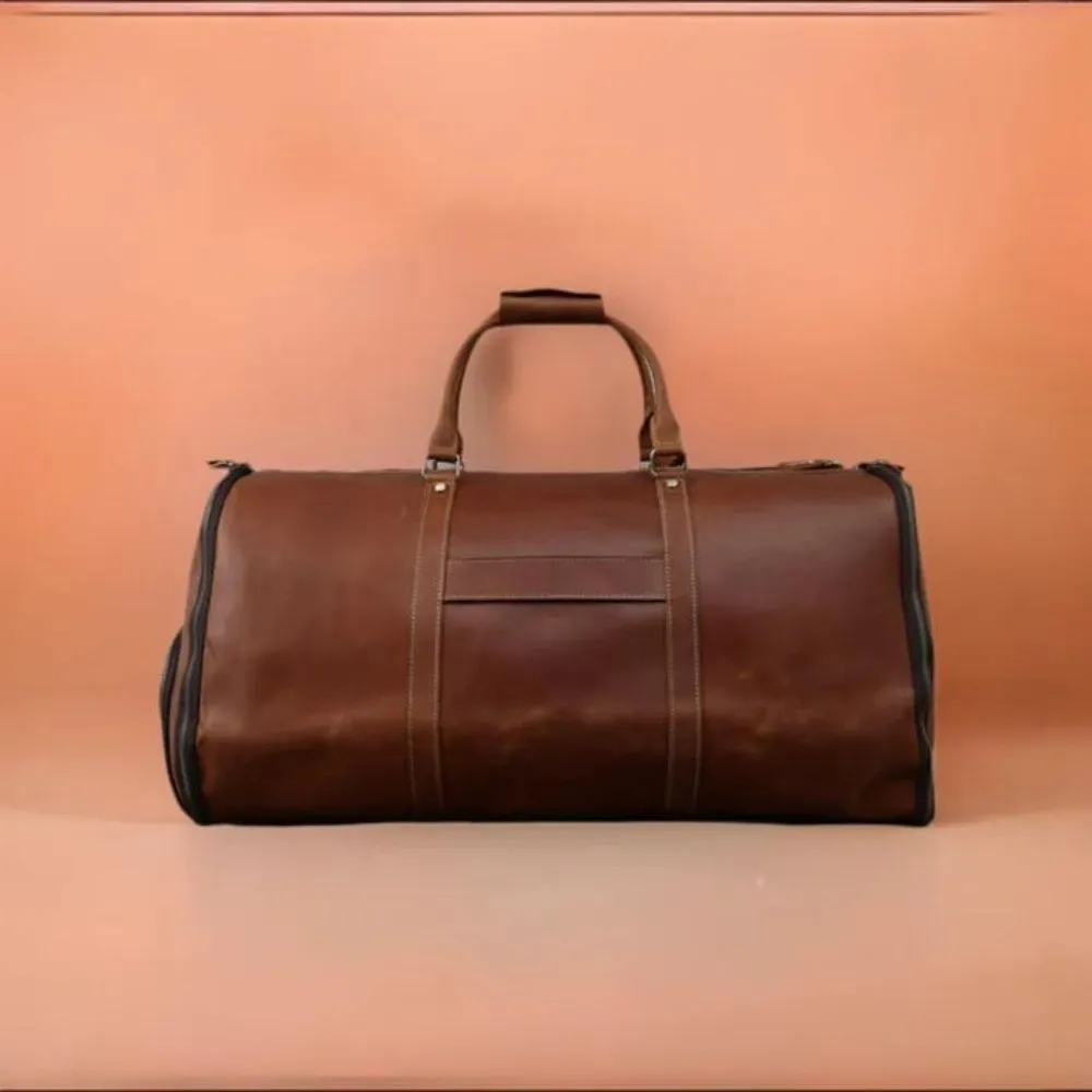 Classic Garment Leather Brown Duffle Bag