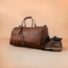Classic Garment Leather Brown Duffle Bag