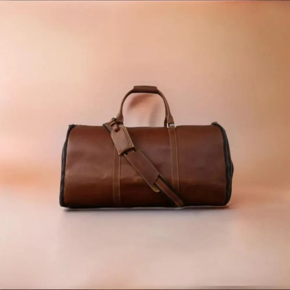 Classic Garment Leather Brown Duffle Bag