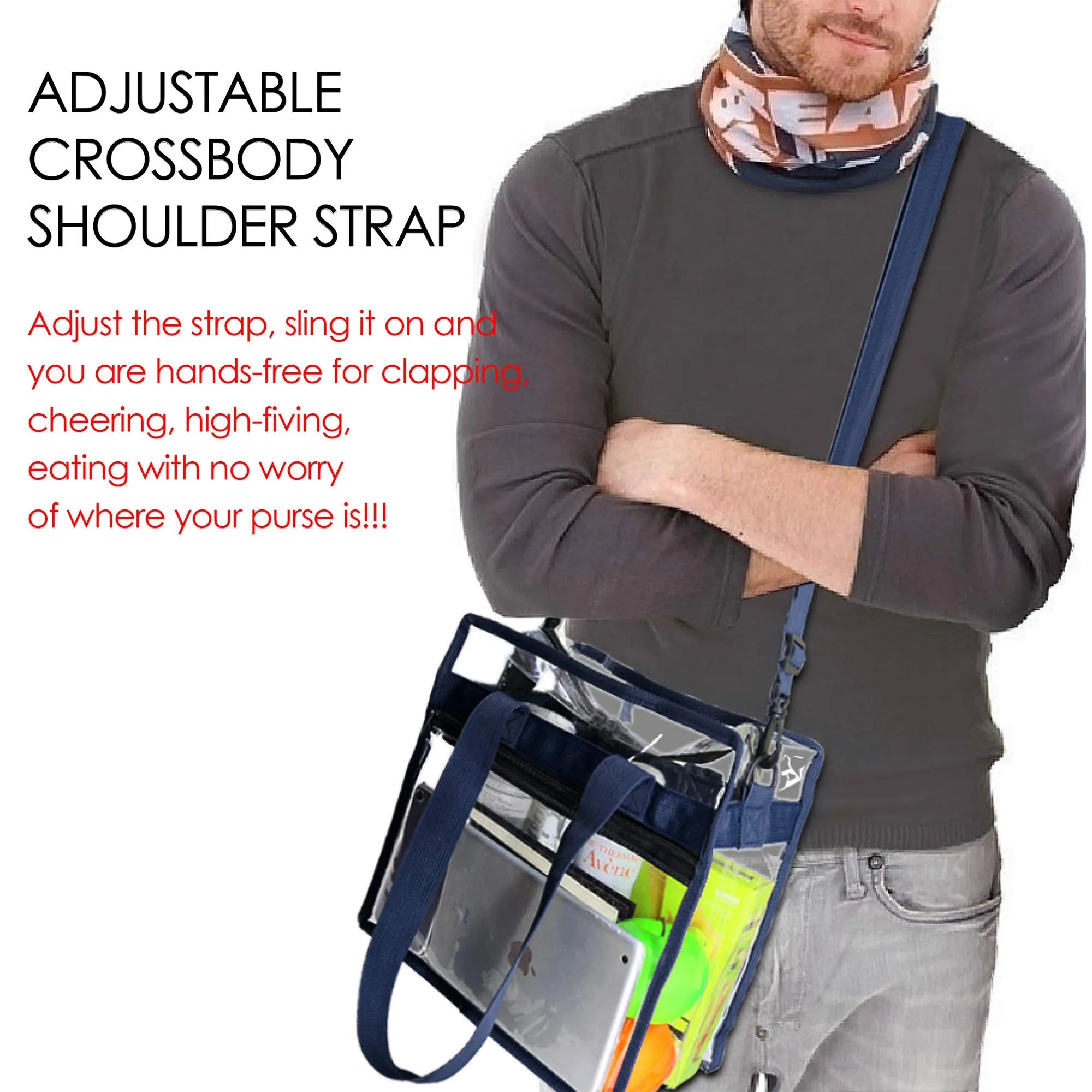 Clear-Bag-For-Stadium-12 x 12 x 6 with Front Zippered Pocket and Adjustable Shoulder Strap NFL Stadium Security Travel & See Through Tote Bag, Perfect for Work School Sports Games and Concerts