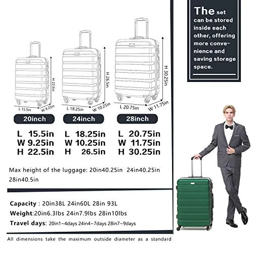 Coolife Luggage 3 Piece Set Suitcase Spinner Hardshell Lightweight TSA Lock 4 PC.