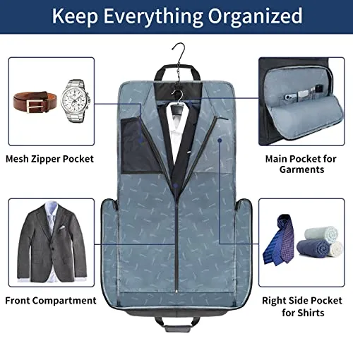 Garment Bags for Travel, Large Suit Travel Bag for Men Women with Shoulder Strap, Mancro Foldable Carry On Garment Bag Gifts for Business Trip - 2 in 1 Hanging Suitcase Luggage Bags for Travel, Black