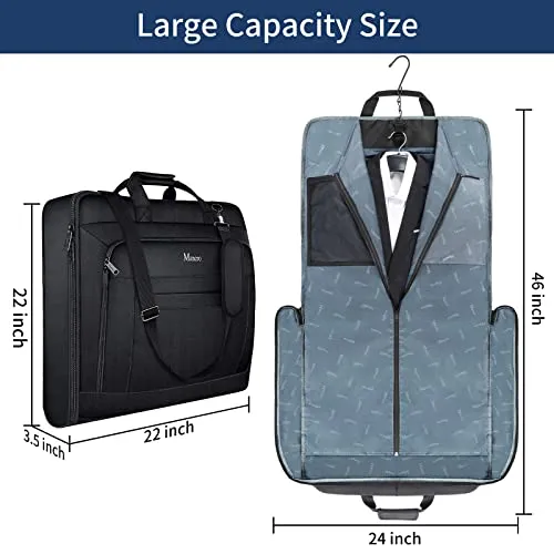 Garment Bags for Travel, Large Suit Travel Bag for Men Women with Shoulder Strap, Mancro Foldable Carry On Garment Bag Gifts for Business Trip - 2 in 1 Hanging Suitcase Luggage Bags for Travel, Black