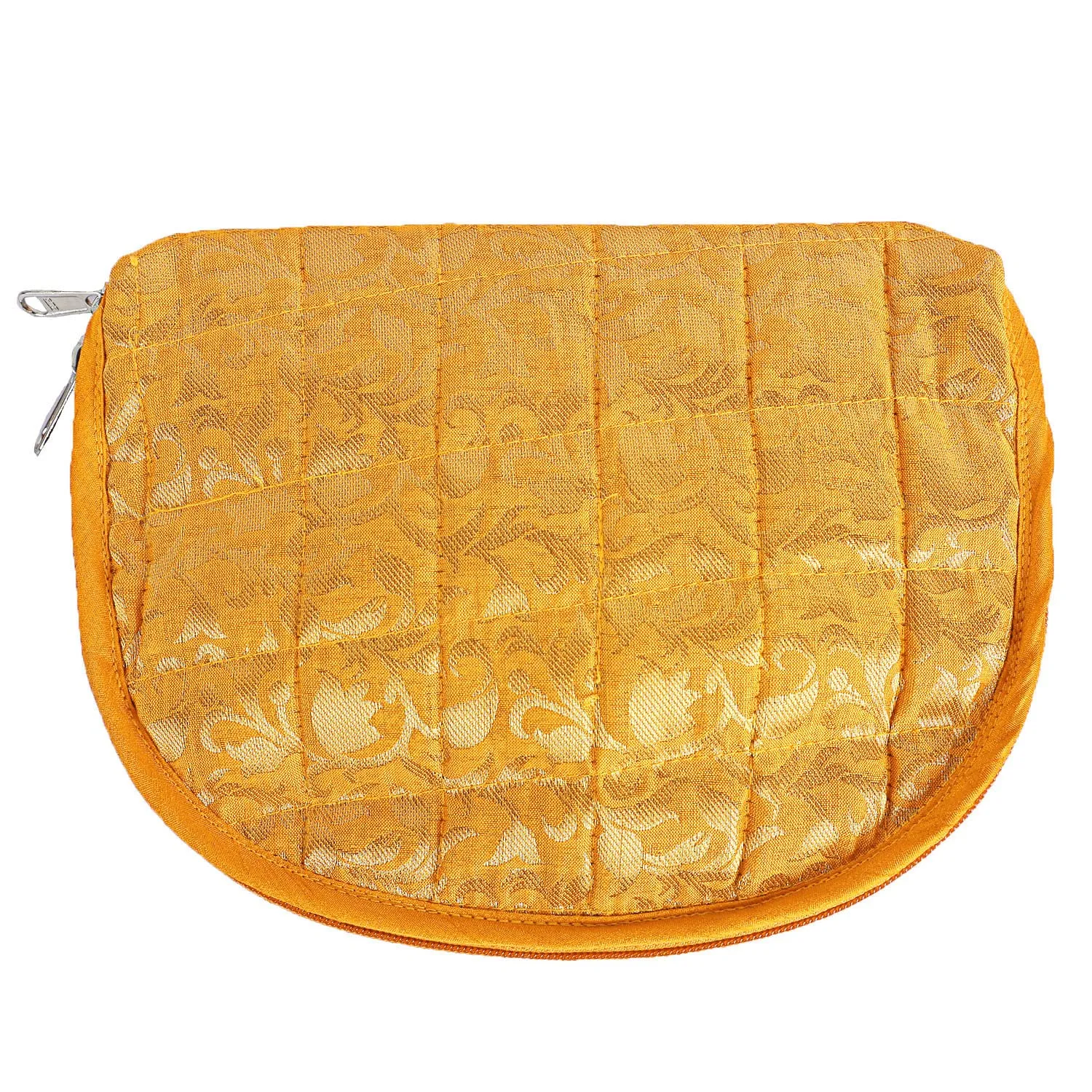Heart Home Polyester Jacquard Print Toiletry Organizer with 4 Transparent Poches & 1 Extra Compartment,Zipper Closure,Pack of 2 (Yellow)