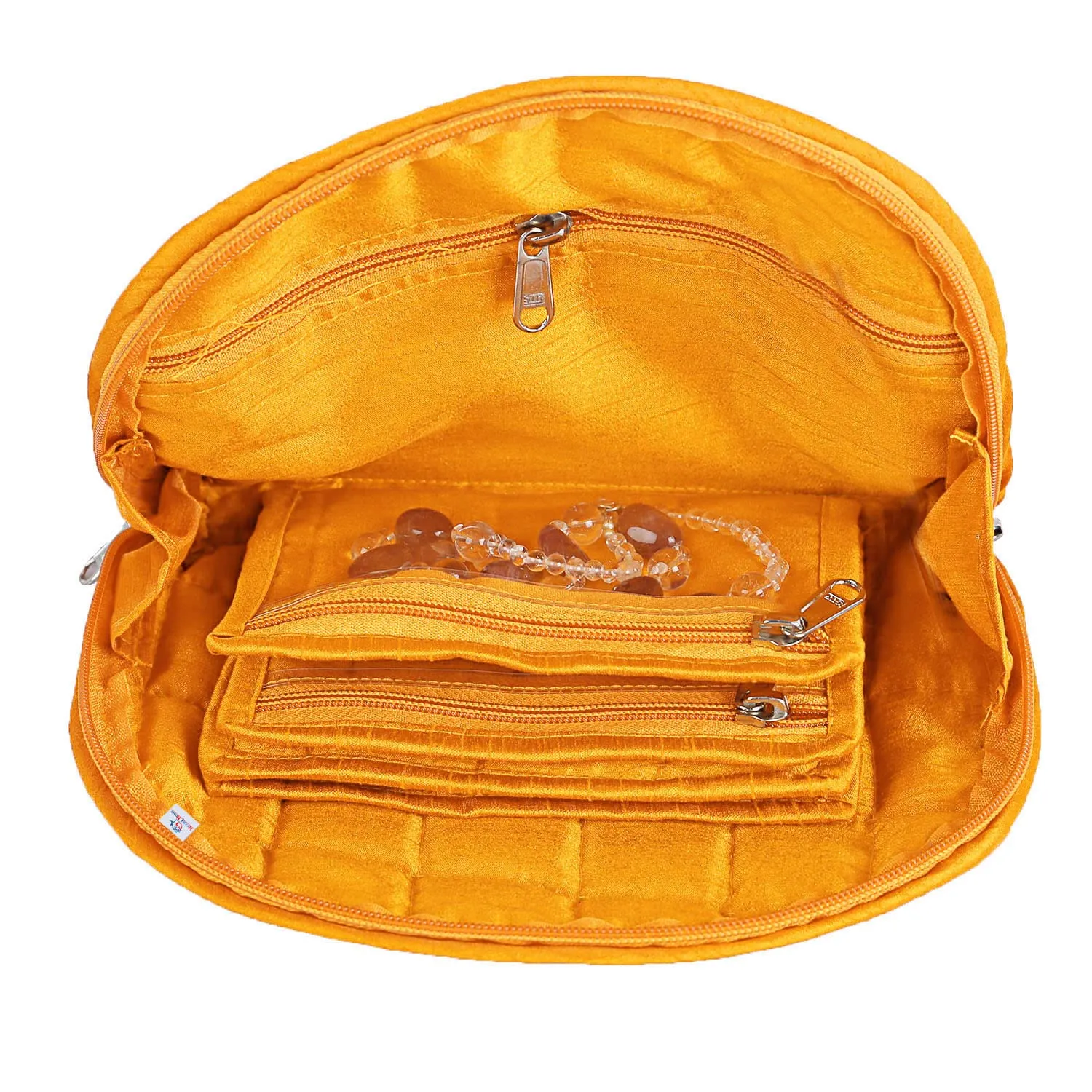 Heart Home Polyester Jacquard Print Toiletry Organizer with 4 Transparent Poches & 1 Extra Compartment,Zipper Closure,Pack of 2 (Yellow)
