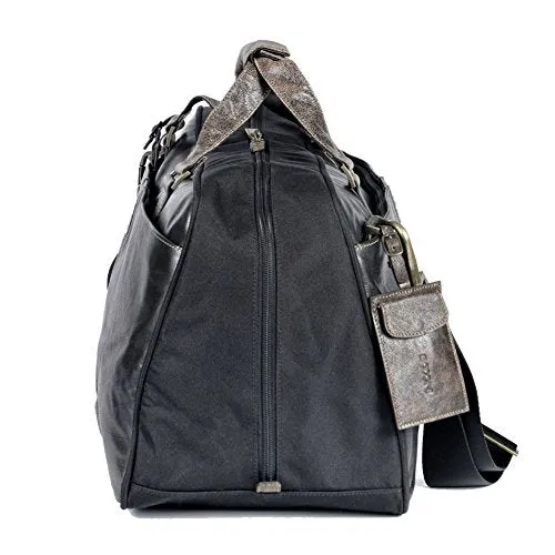 Hendrix 19" Leather Weekender Duffel Color: Black With Green Plaid
