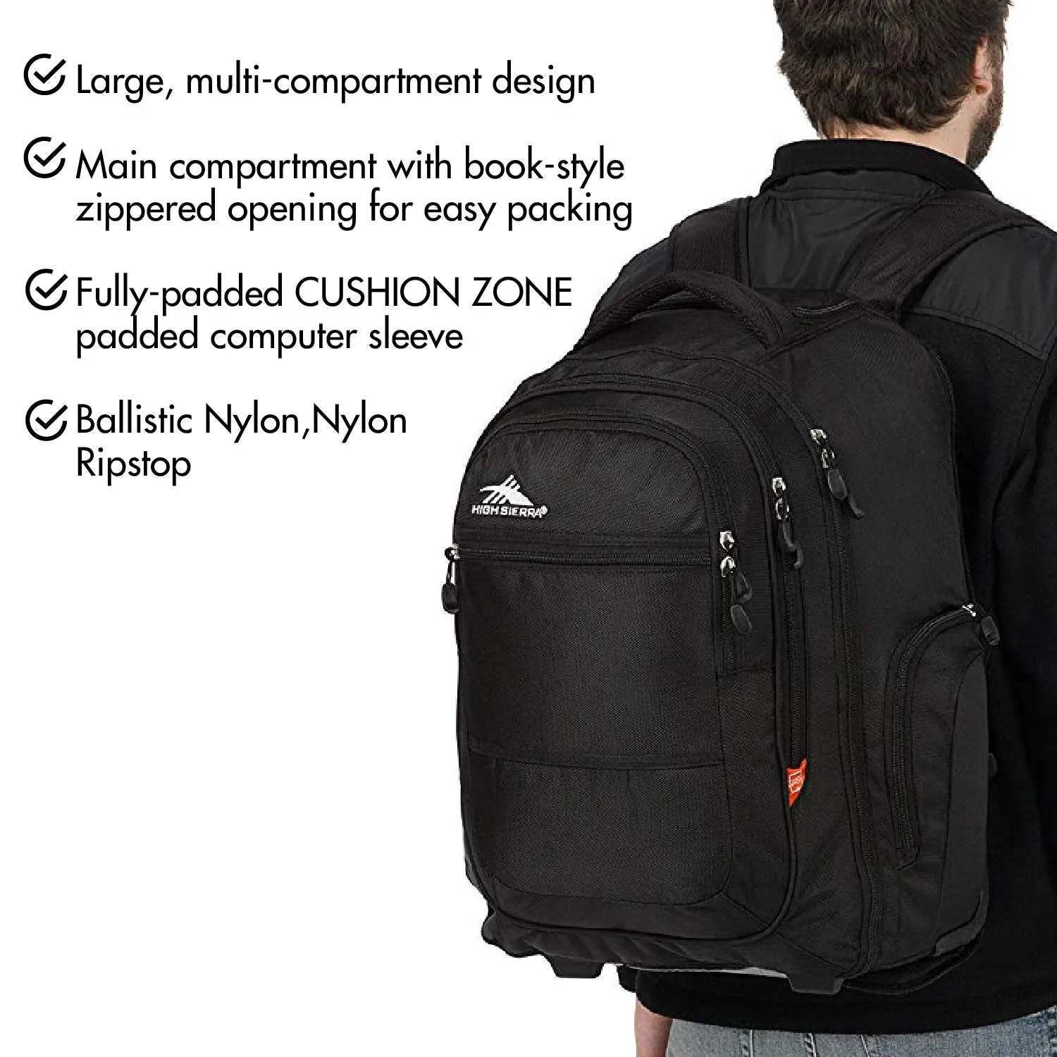 High Sierra Rev Wheeled Laptop Backpack, Black