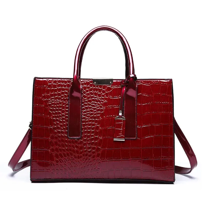 Lady Glams Crocodile Print Women Handbag - Large Capacity Tote Bag with Adjustable Strap