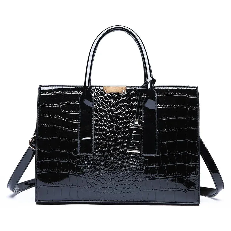 Lady Glams Crocodile Print Women Handbag - Large Capacity Tote Bag with Adjustable Strap