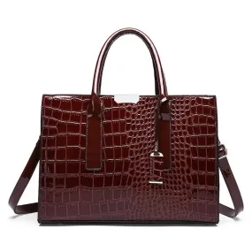 Lady Glams Crocodile Print Women Handbag - Large Capacity Tote Bag with Adjustable Strap