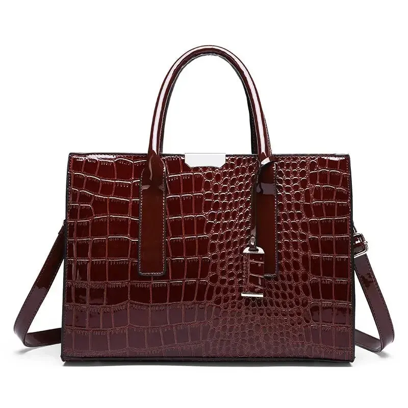 Lady Glams Crocodile Print Women Handbag - Large Capacity Tote Bag with Adjustable Strap