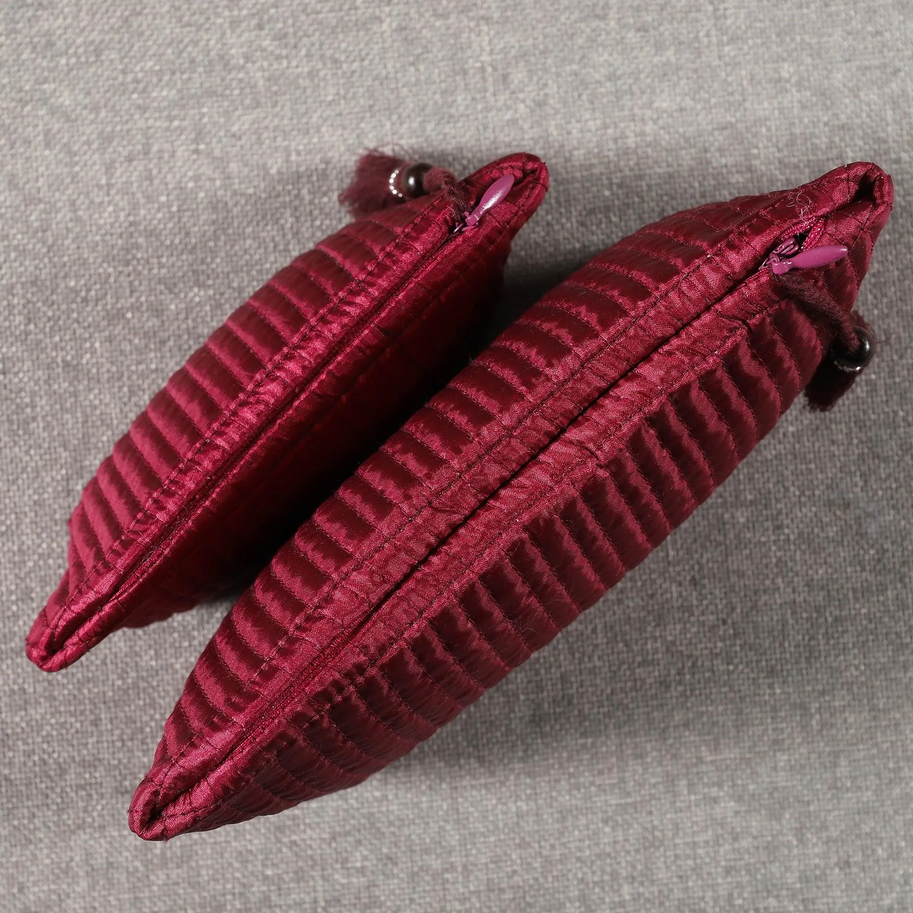 Maroon Quilted Silk Trinket Pouch (Set of 2)