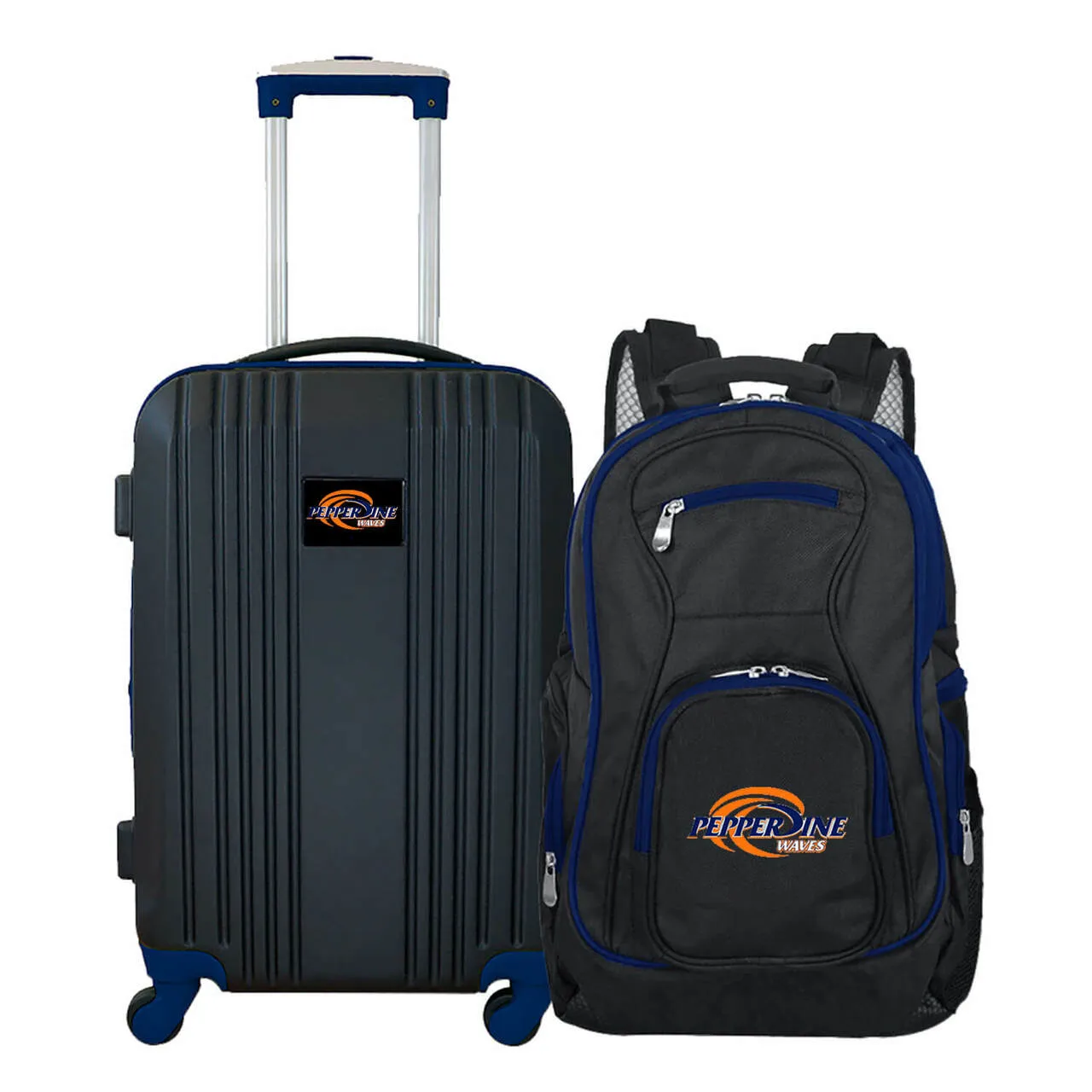Pepperdine University Waves 2 Piece Premium Colored Trim Backpack and Luggage Set