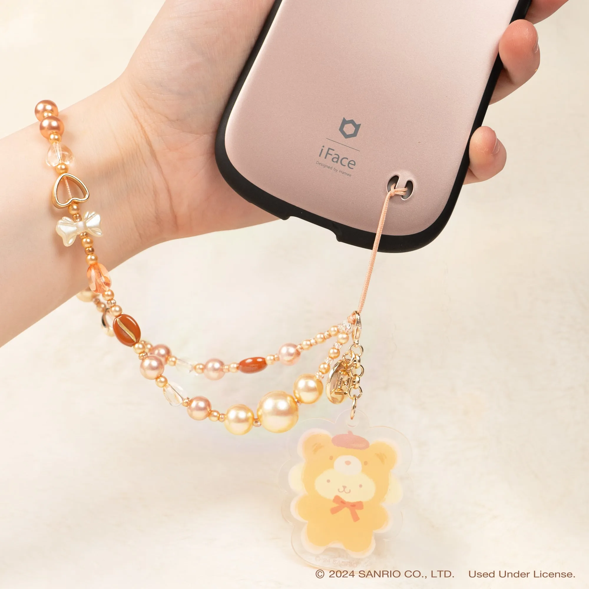 Pompompurin Latte Bear Beaded Charm Mobile Phone Wrist Strap