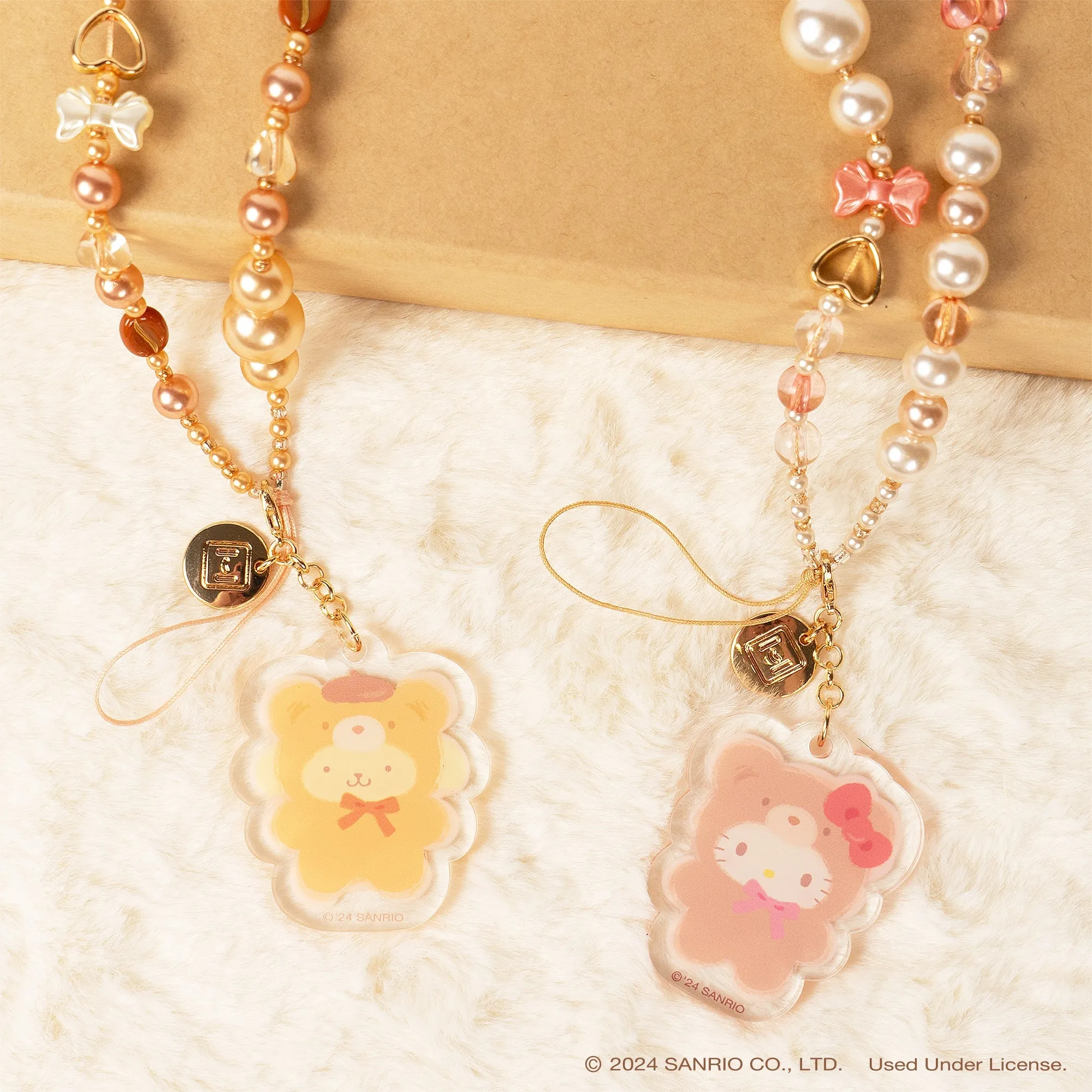 Pompompurin Latte Bear Beaded Charm Mobile Phone Wrist Strap