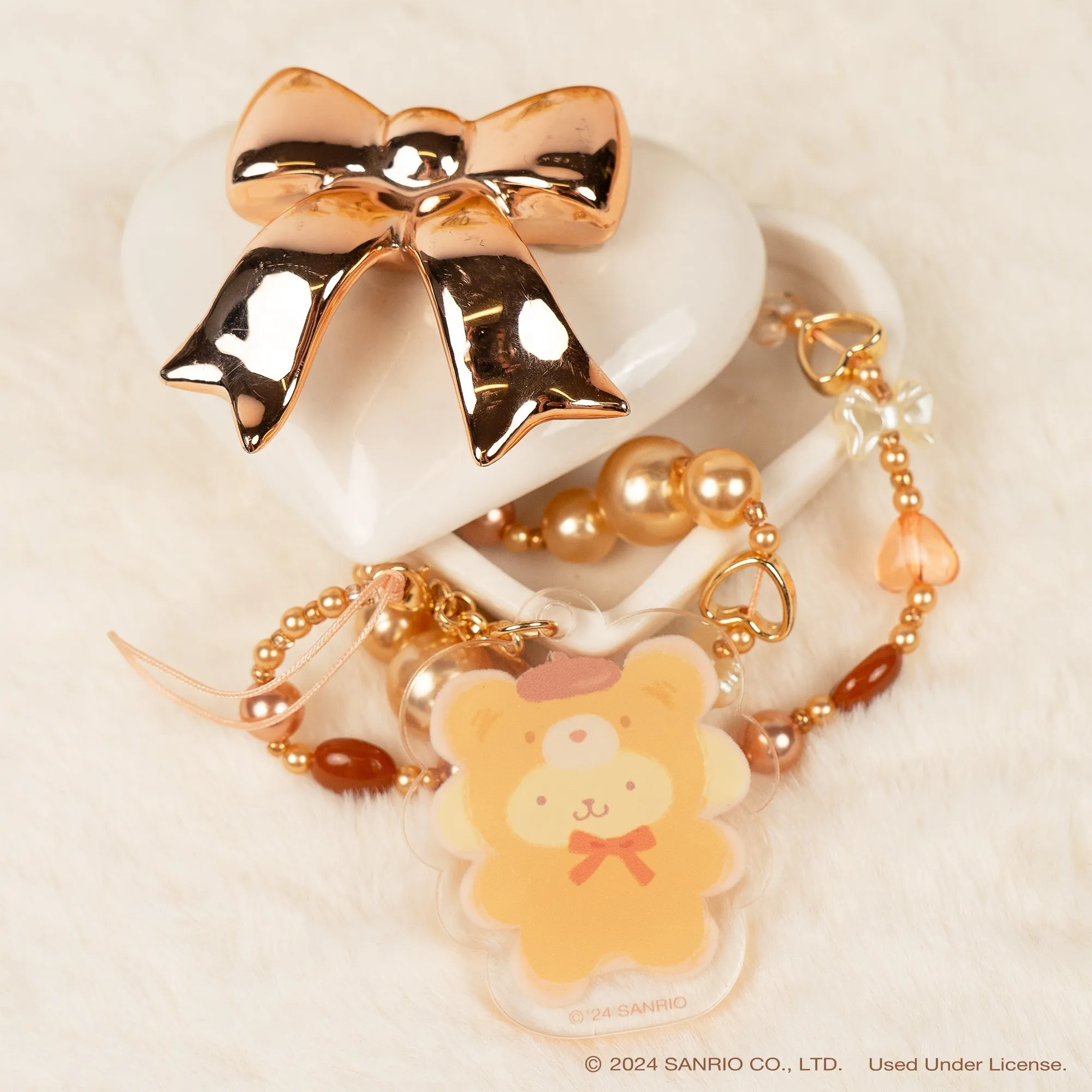 Pompompurin Latte Bear Beaded Charm Mobile Phone Wrist Strap