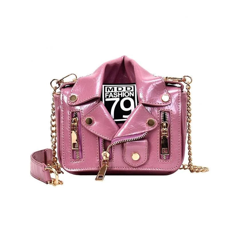 "Stylish T-BOO PU Leather Motorcycle Shoulder Bag with Chain Accent and Rivet Detailing"