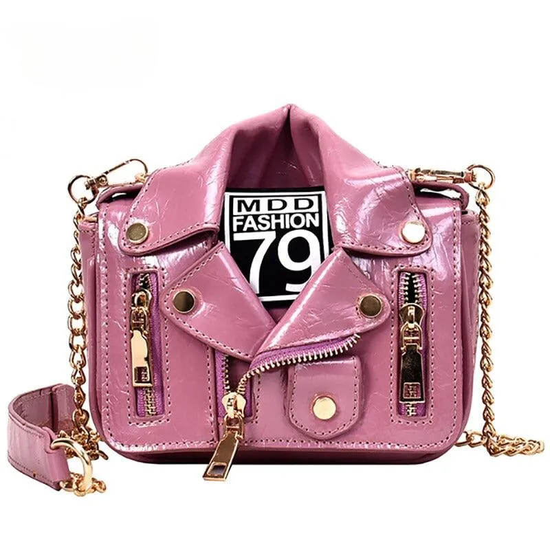 "Stylish T-BOO PU Leather Motorcycle Shoulder Bag with Chain Accent and Rivet Detailing"