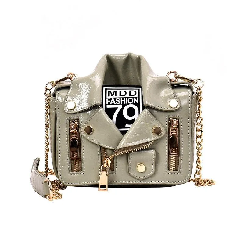"Stylish T-BOO PU Leather Motorcycle Shoulder Bag with Chain Accent and Rivet Detailing"