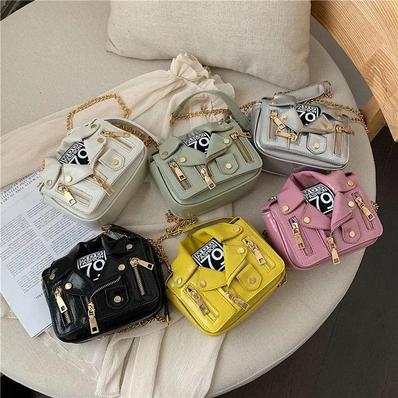 "Stylish T-BOO PU Leather Motorcycle Shoulder Bag with Chain Accent and Rivet Detailing"