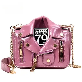 "Stylish T-BOO PU Leather Motorcycle Shoulder Bag with Chain Accent and Rivet Detailing"