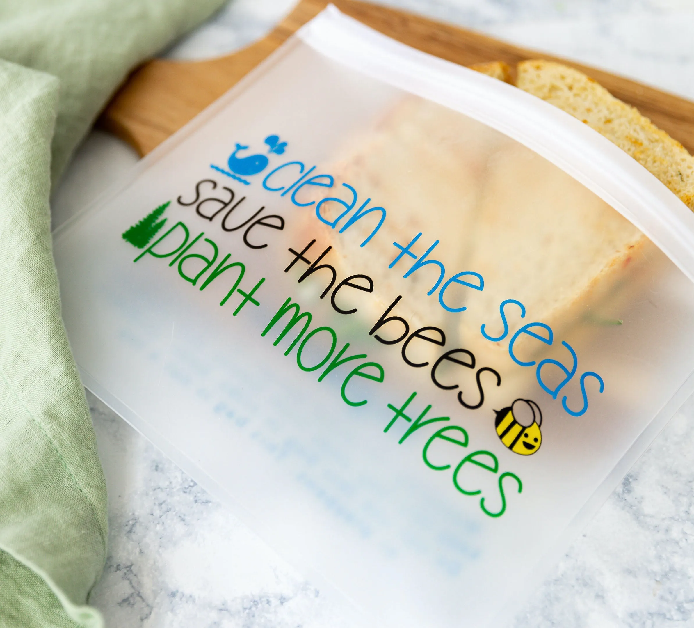 Reusable - XL Sandwich (Qt) - 2-Pc - Seas Bees Trees, Eco-Friendly Bag Set