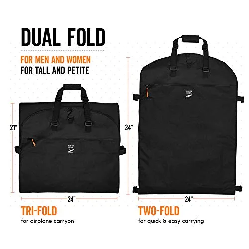 SAY HO UM Trifold 66 Inch Women Travel Garment Bag With 7 pockets | Extra Long Wedding Dress, Formal, Evening, Ball Gown | Hanging, Breathable, Foldable | Full Length Traveling Carry On for Clothes