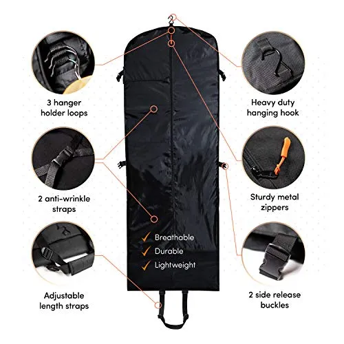 SAY HO UM Trifold 66 Inch Women Travel Garment Bag With 7 pockets | Extra Long Wedding Dress, Formal, Evening, Ball Gown | Hanging, Breathable, Foldable | Full Length Traveling Carry On for Clothes
