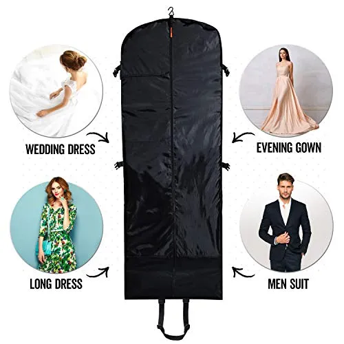 SAY HO UM Trifold 66 Inch Women Travel Garment Bag With 7 pockets | Extra Long Wedding Dress, Formal, Evening, Ball Gown | Hanging, Breathable, Foldable | Full Length Traveling Carry On for Clothes