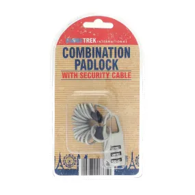 Travel Combination Padlock with Security Cable 3 Digit Steel