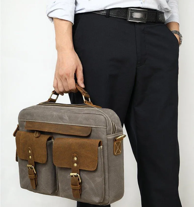 Woosir Mens Laptop Bag Leather and Canvas 14"